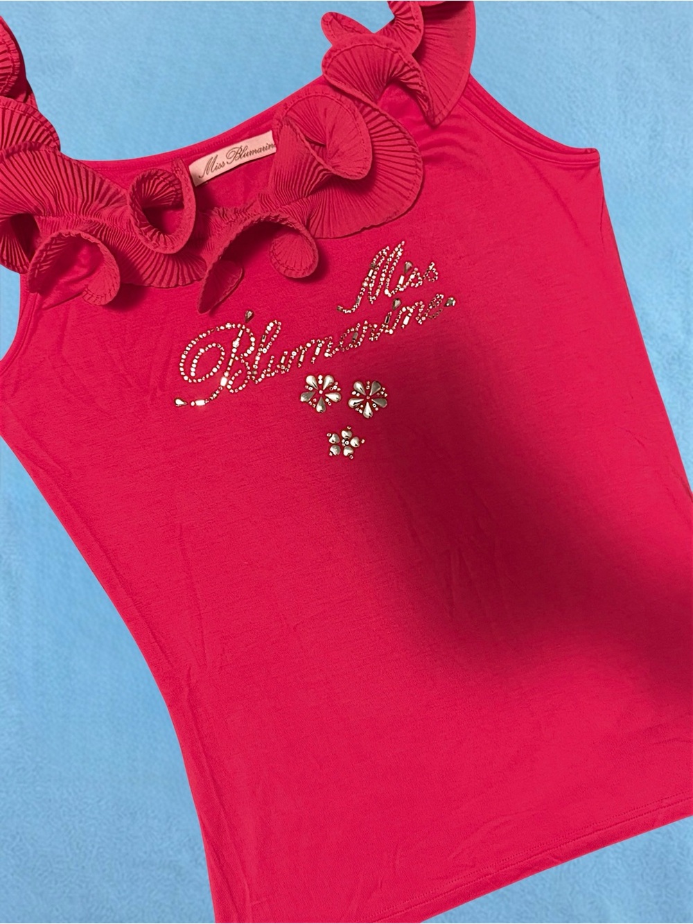Vintage Y2K Miss Blumarine Rhinestone Ruffle Top - Picture 2 of 6